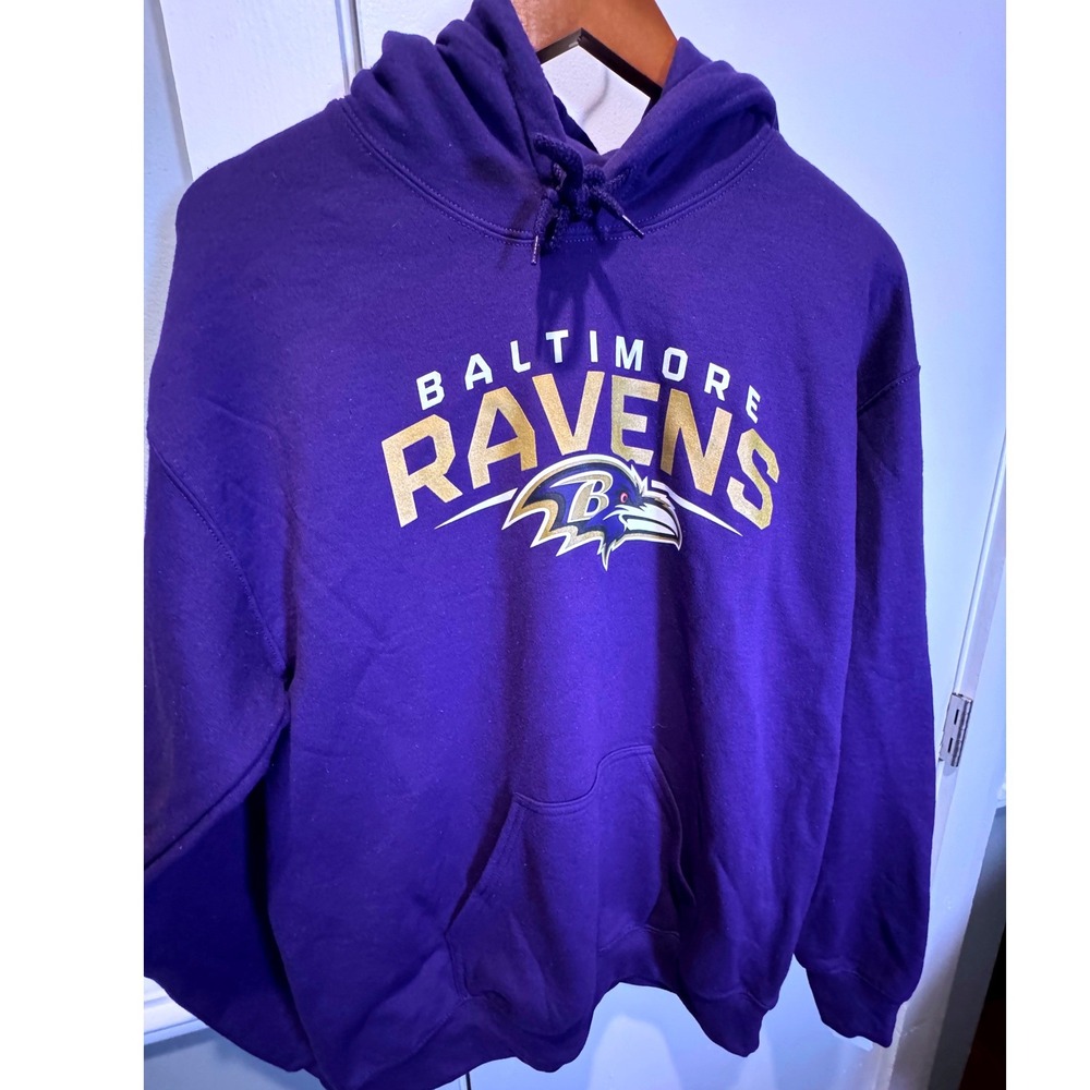 NFL Team Apparel Baltimore Ravens Hoodie Purple Gold Logo Pullover Mens Medium